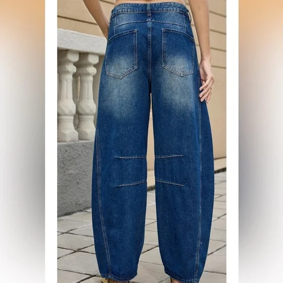 HUNGSON Women's Barrel Jeans Wide Leg Mid Rise Loose Y2k Baggy Jeans Denim NWT - Picture 2 of 6